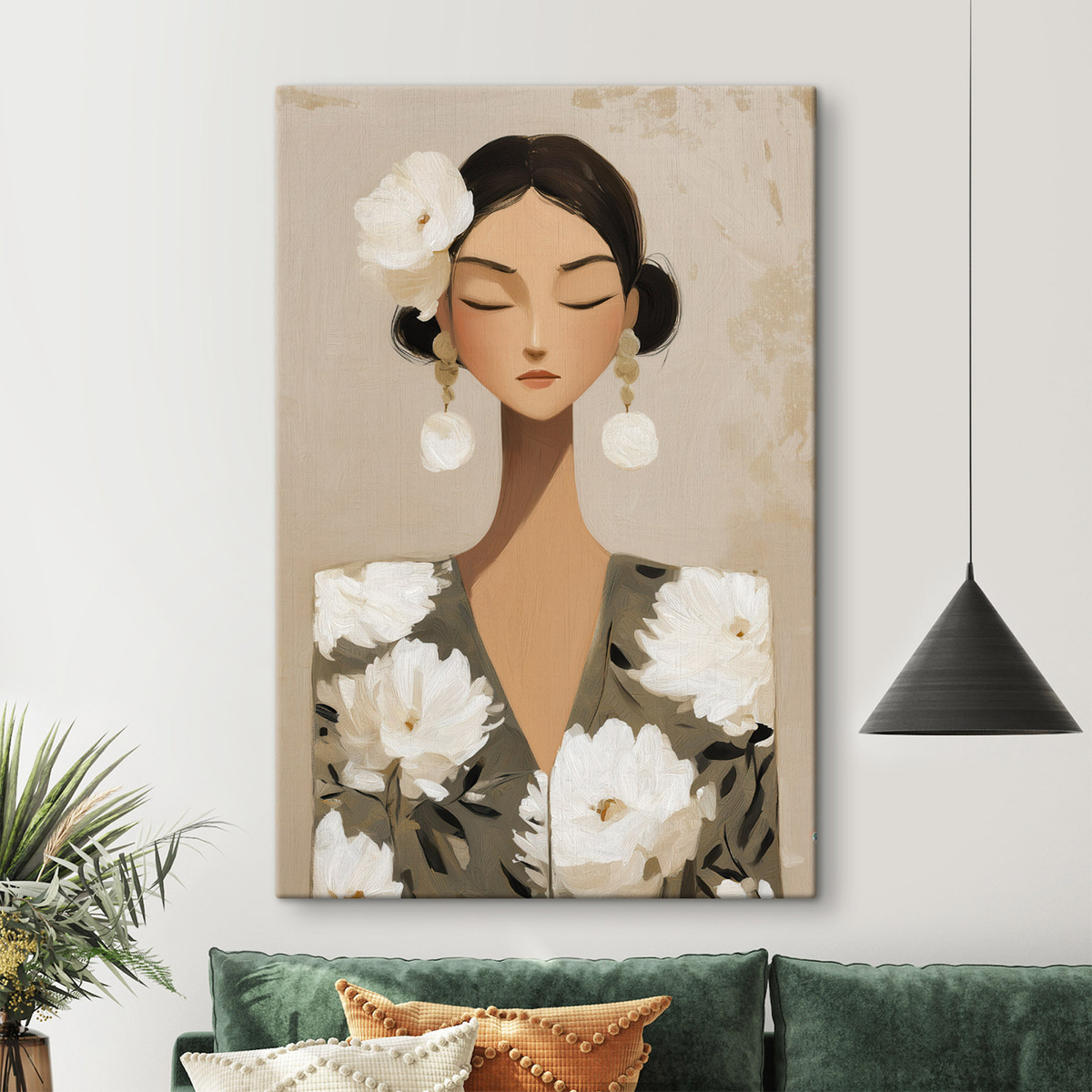 Meisje met bloemen in haar haar — interieur 1