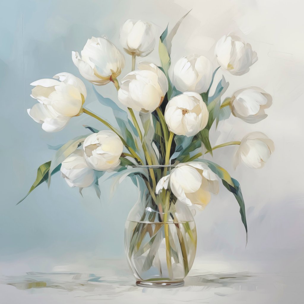 Tulpen in een vaas imitatieschilderij — volledig ontwerp