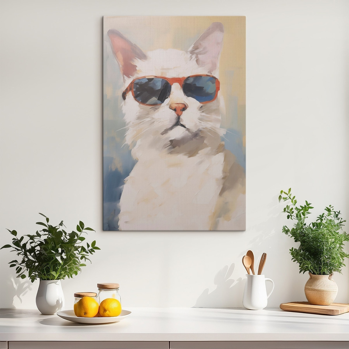 Kat met bril imitatie van schilderij — interieur 1