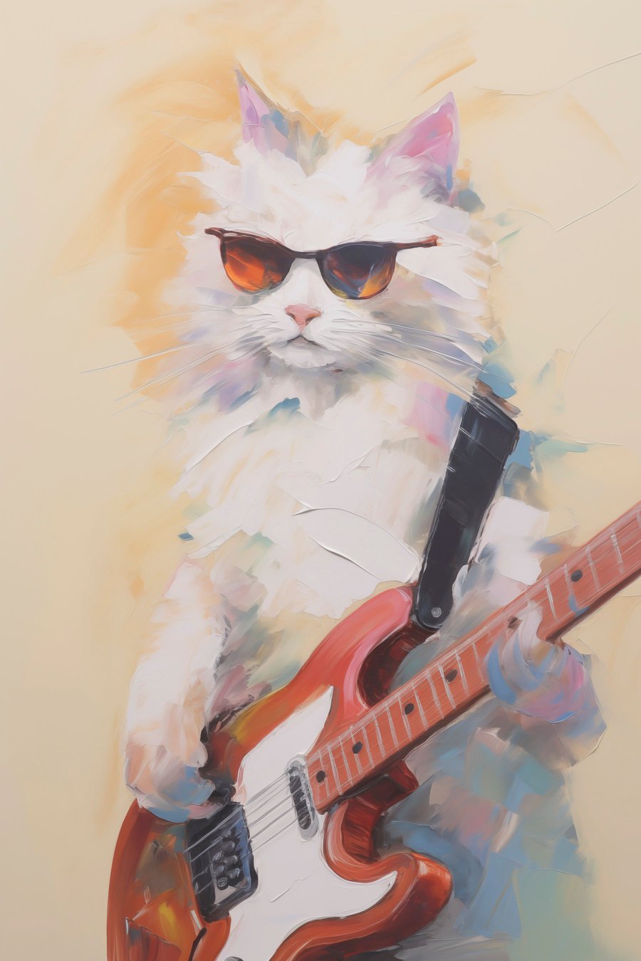Kat met een gitaar imitatie schilderij — volledig ontwerp