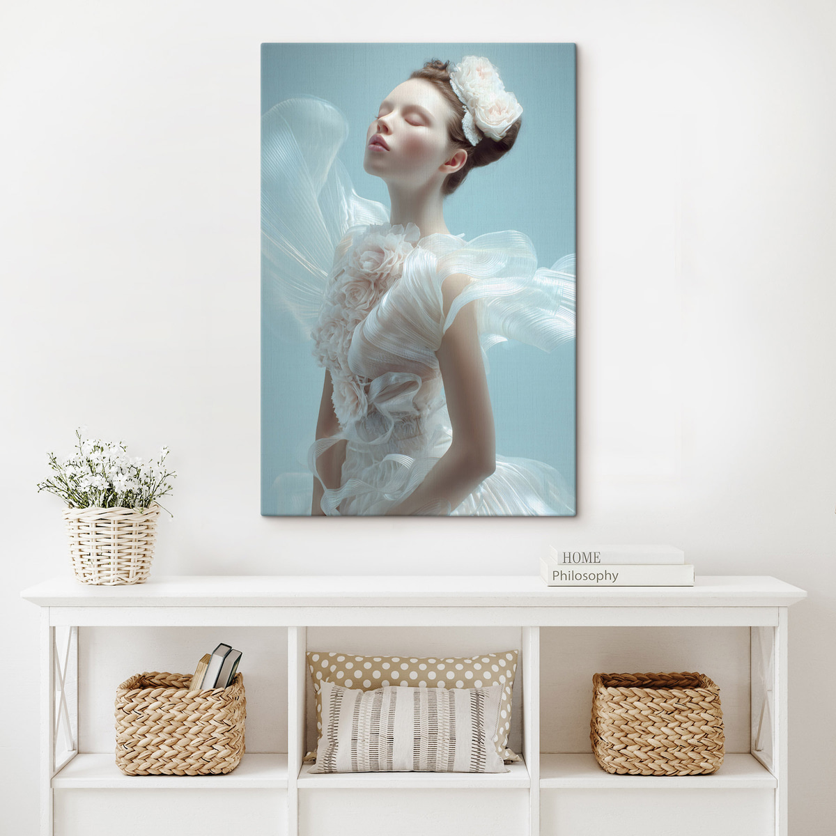 een tenger meisje in een witte jurk — interieur 2