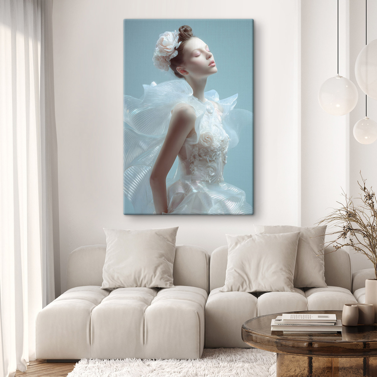 een tenger meisje in een witte jurk — interieur 2