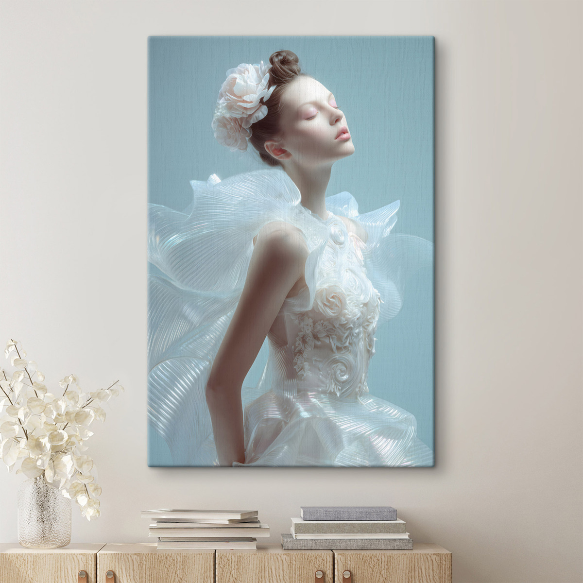 een tenger meisje in een witte jurk — interieur 1
