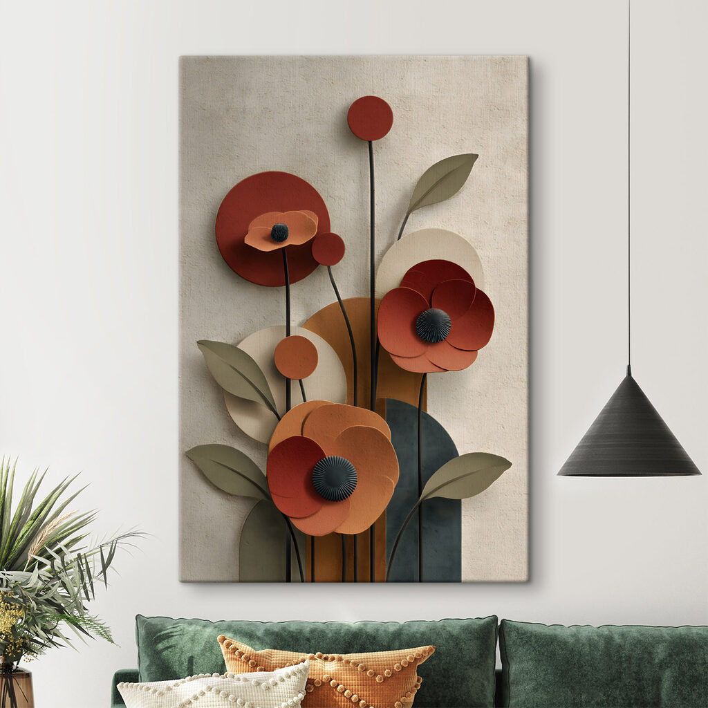 Levendig bloemmotief in warme tinten in een interieur