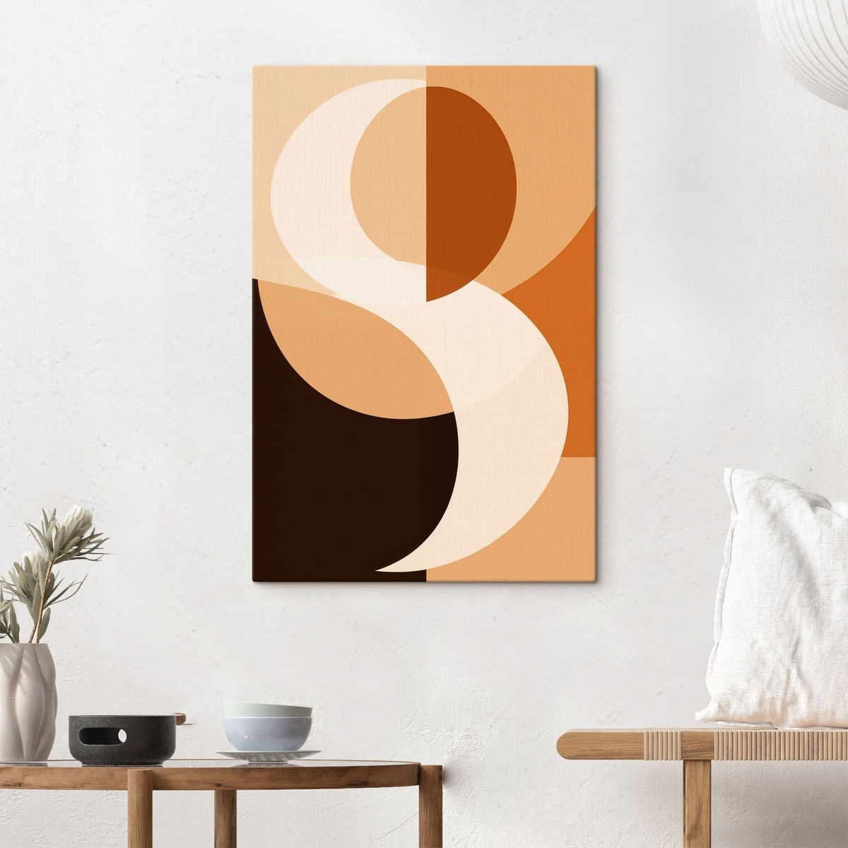 Geometrische vormen in warme beige- en bruintinten — interieur 2