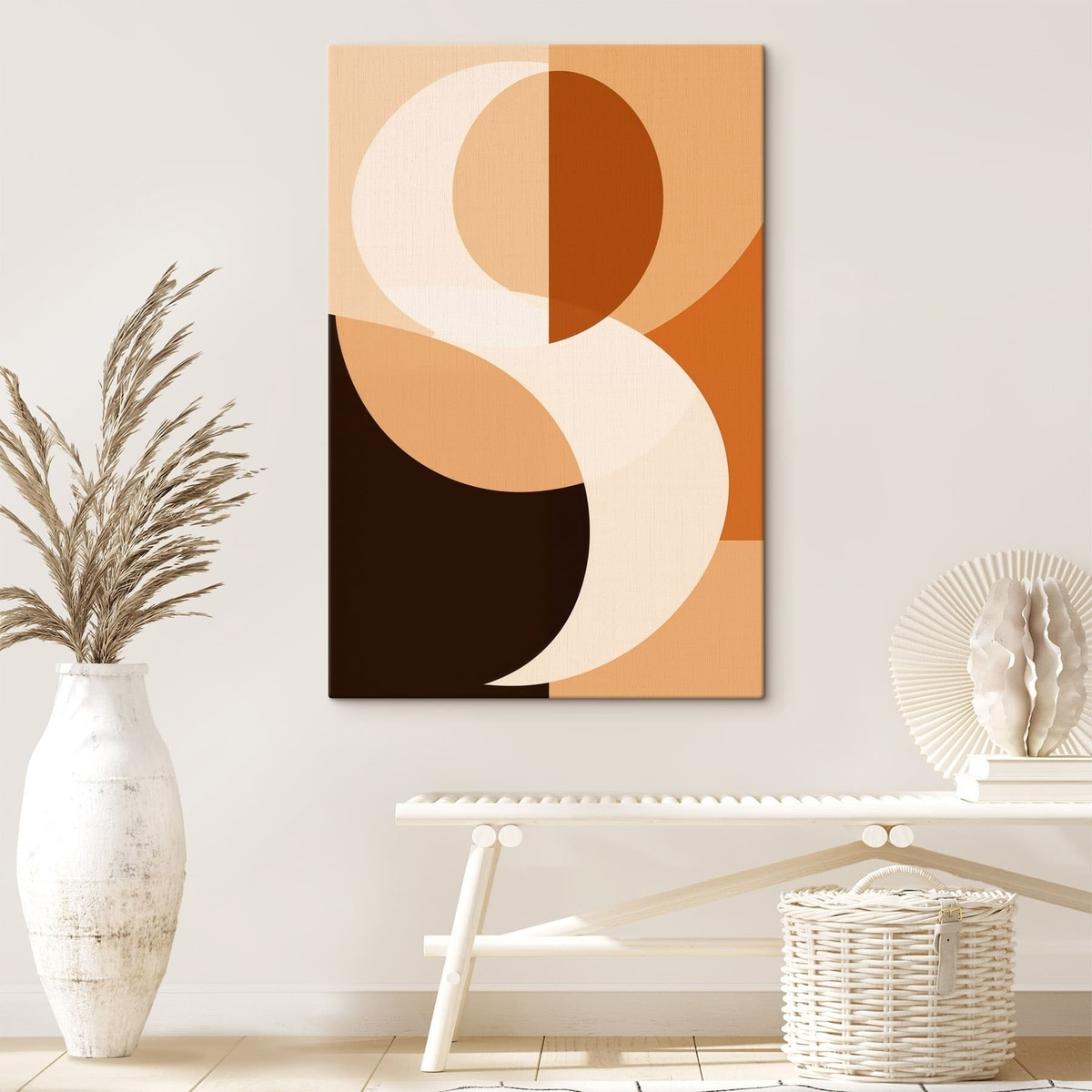Geometrische vormen in warme beige- en bruintinten — interieur 1