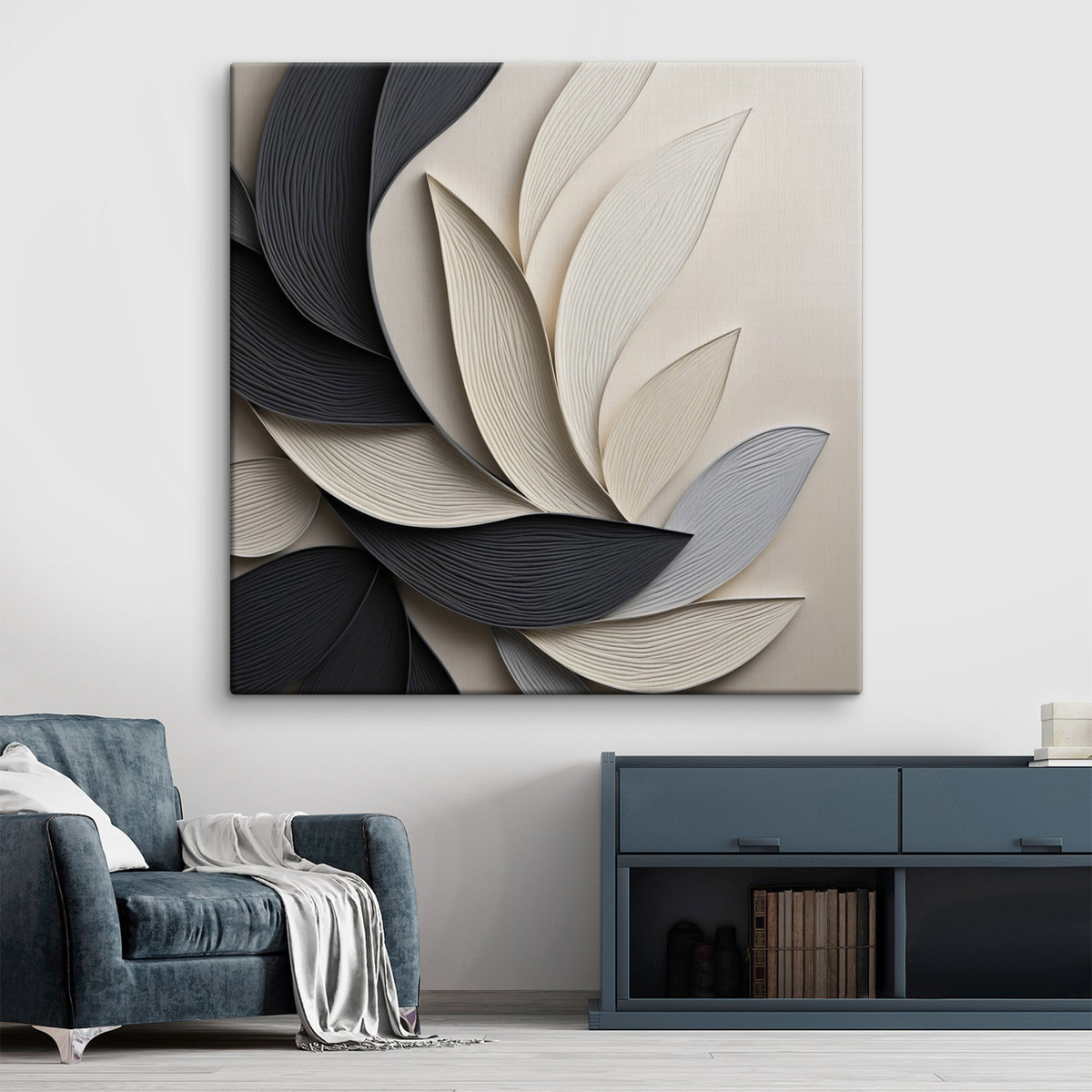 Bladeren in contrast in een interieur
