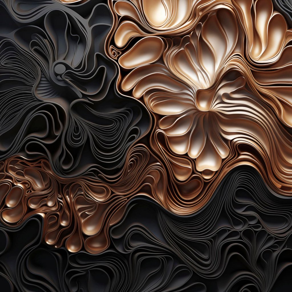 Abstracte, vloeiende, organische donkere vormen die een moderne kunst met textuur vormen — volledig ontwerp