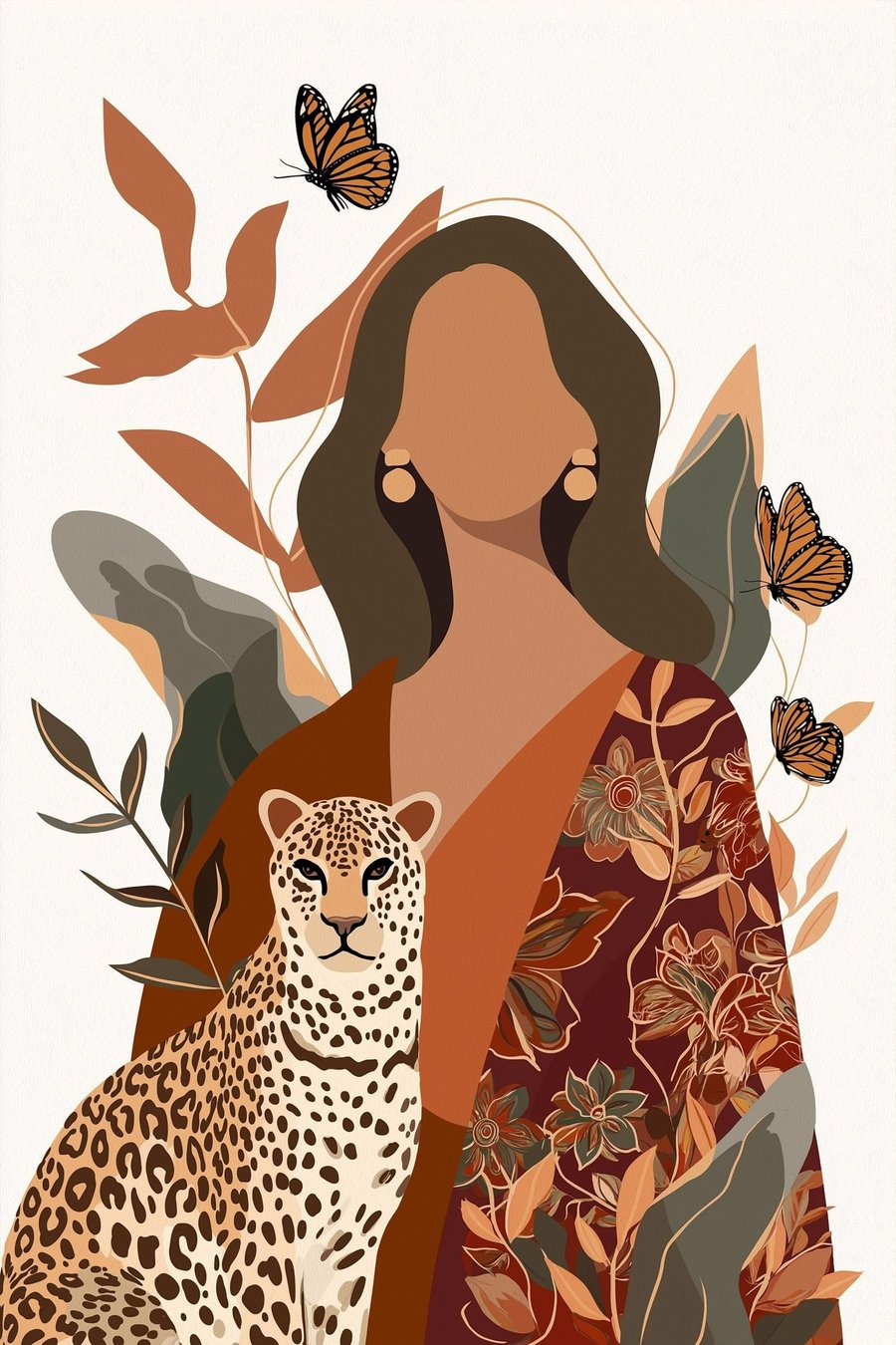 Vrouw in een outfit met patronen — volledig ontwerp