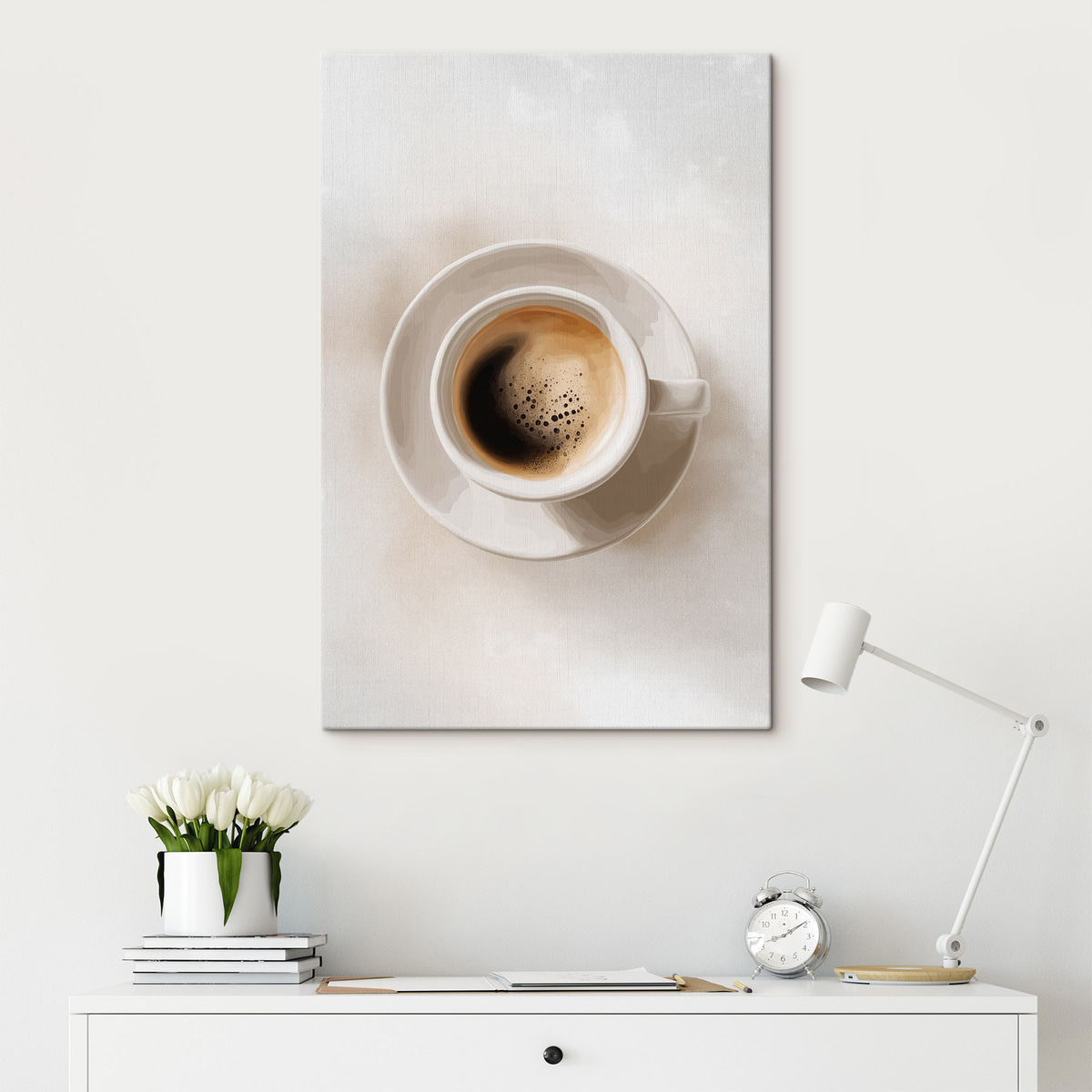 Espresso van bovenaf gezien in een interieur