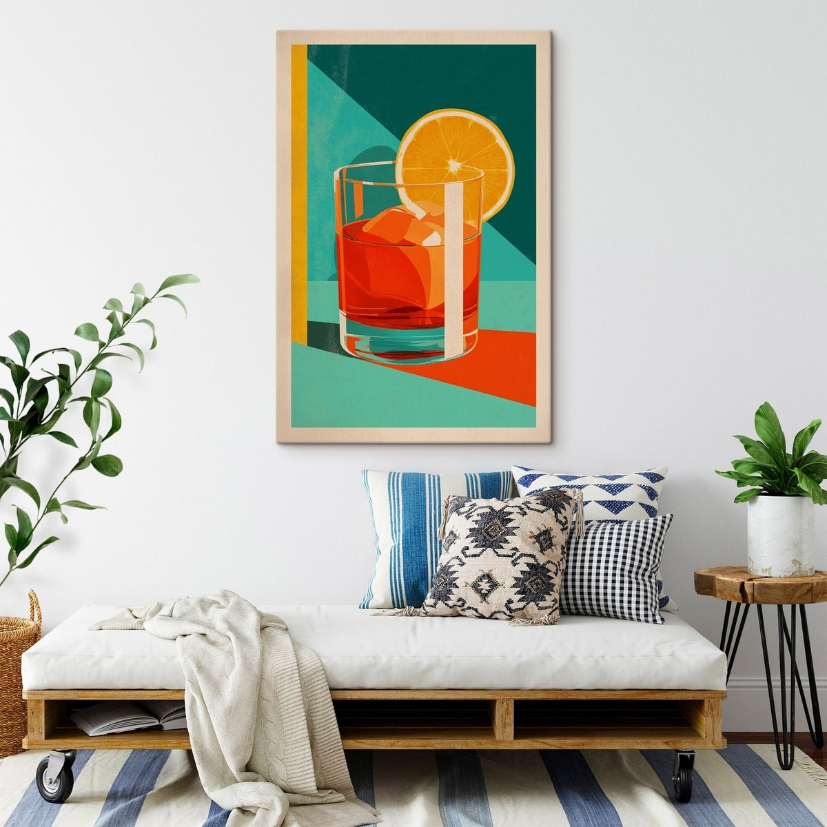 Cocktail met een schijfje sinaasappel in een interieur