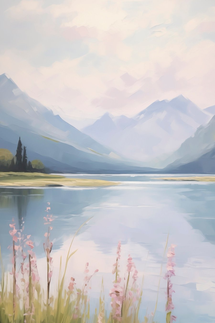 Meer in de buurt van de bergen imitatie van het schilderij — volledig ontwerp