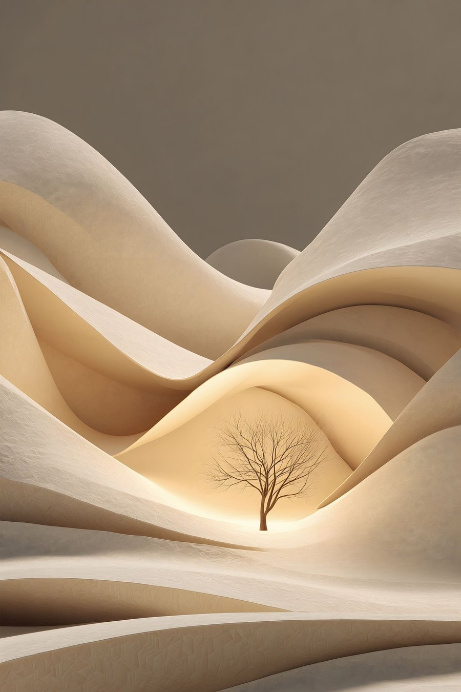 een surrealistisch landschap met een boom — volledig ontwerp