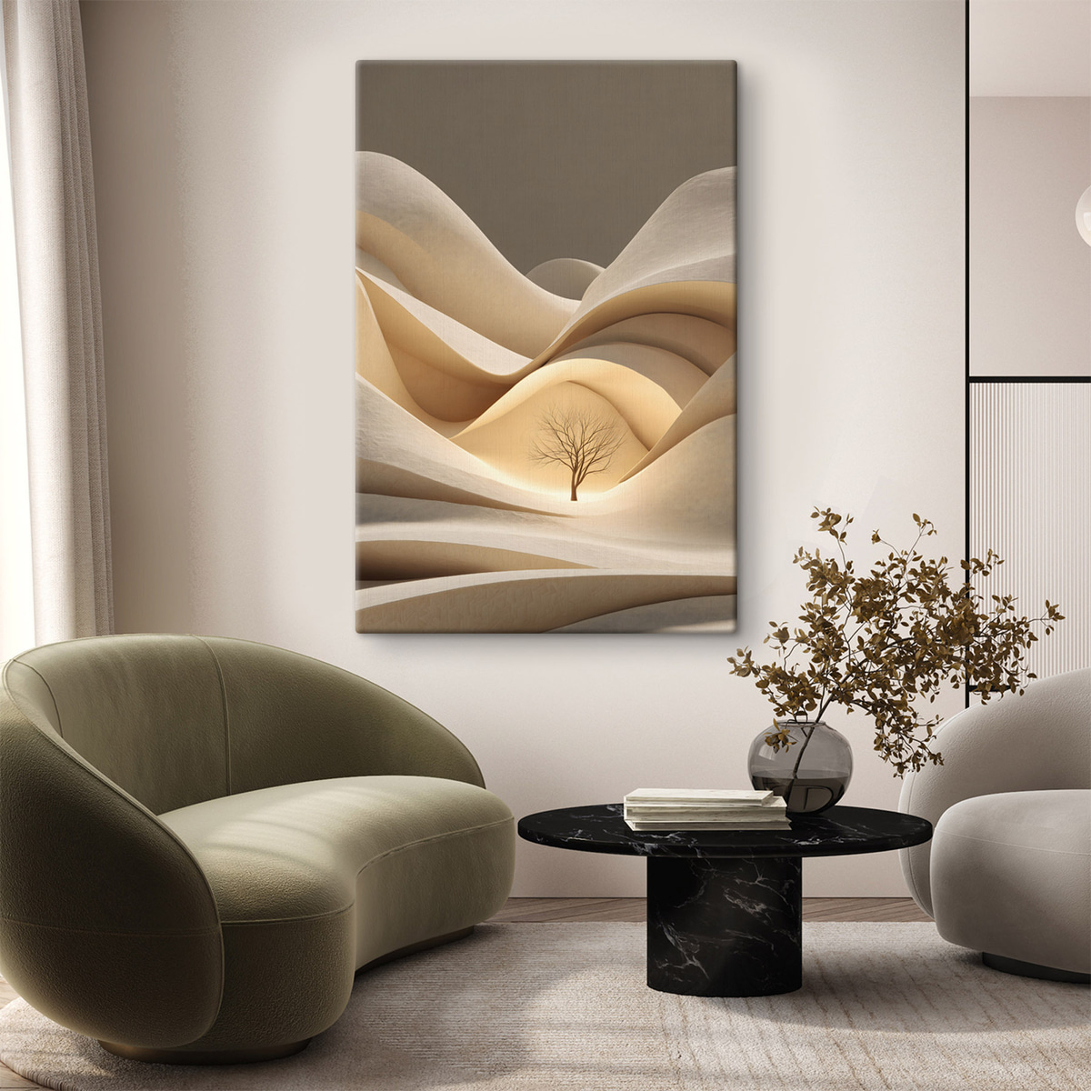 een surrealistisch landschap met een boom — interieur 2