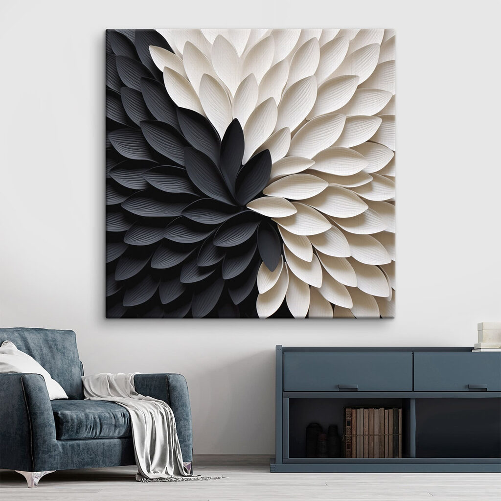 Zwart-witte bloem in een interieur