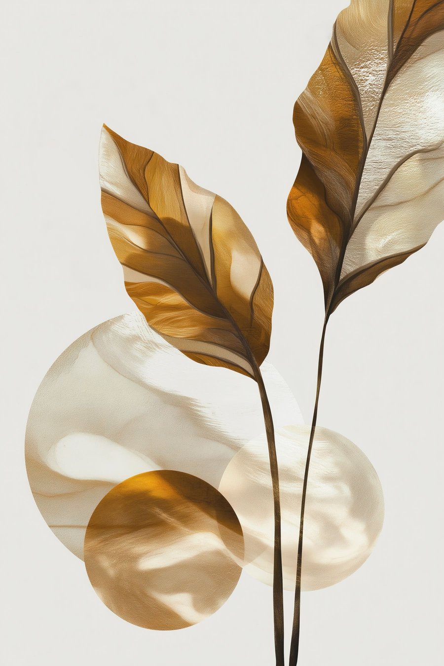 Een abstracte compositie van bladeren en cirkels — volledig ontwerp