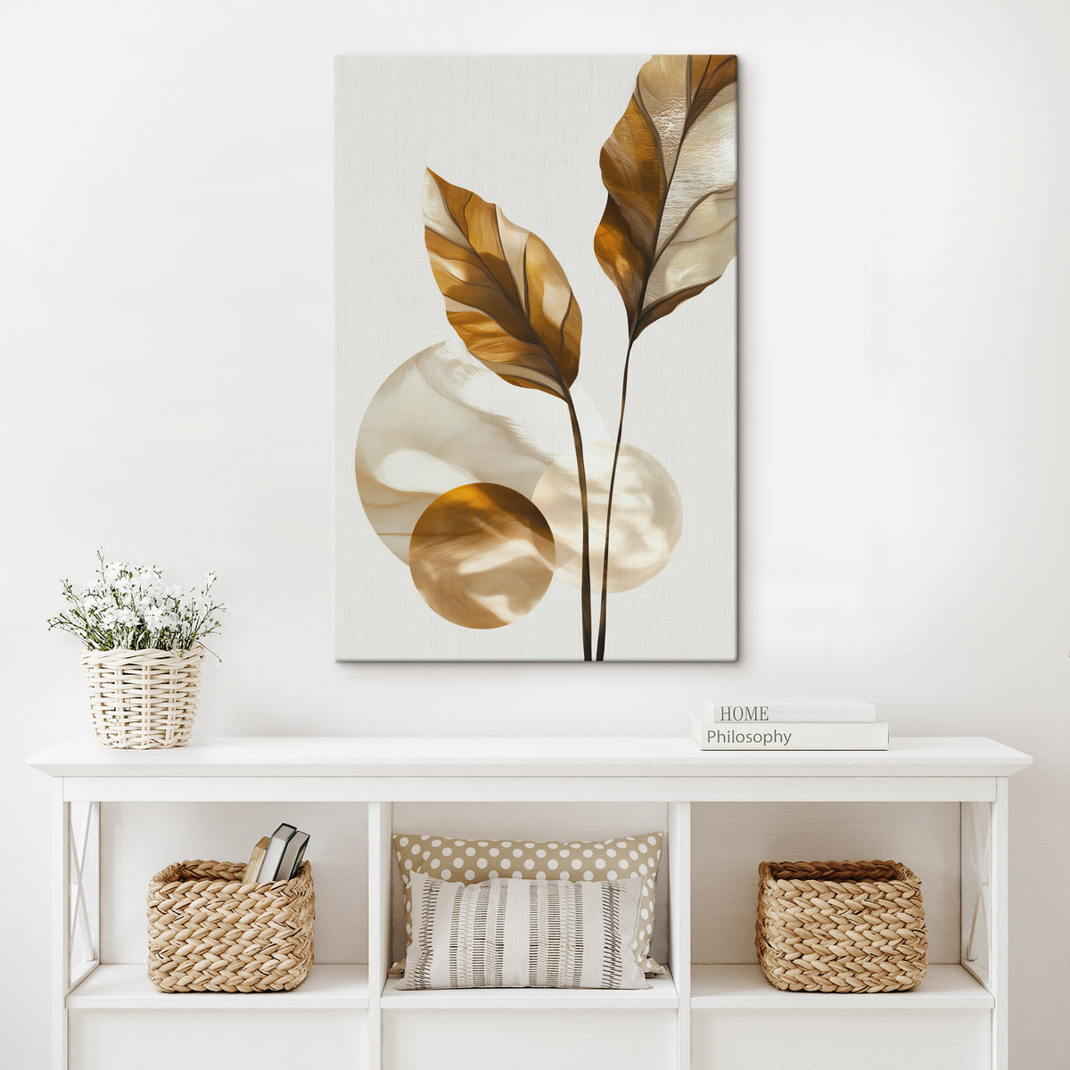Een abstracte compositie van bladeren en cirkels — interieur 2