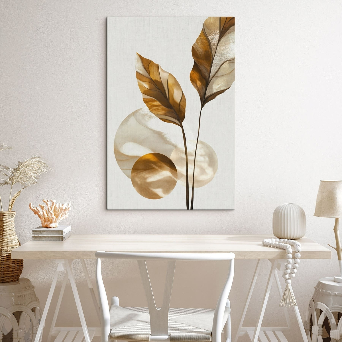 Een abstracte compositie van bladeren en cirkels — interieur 1