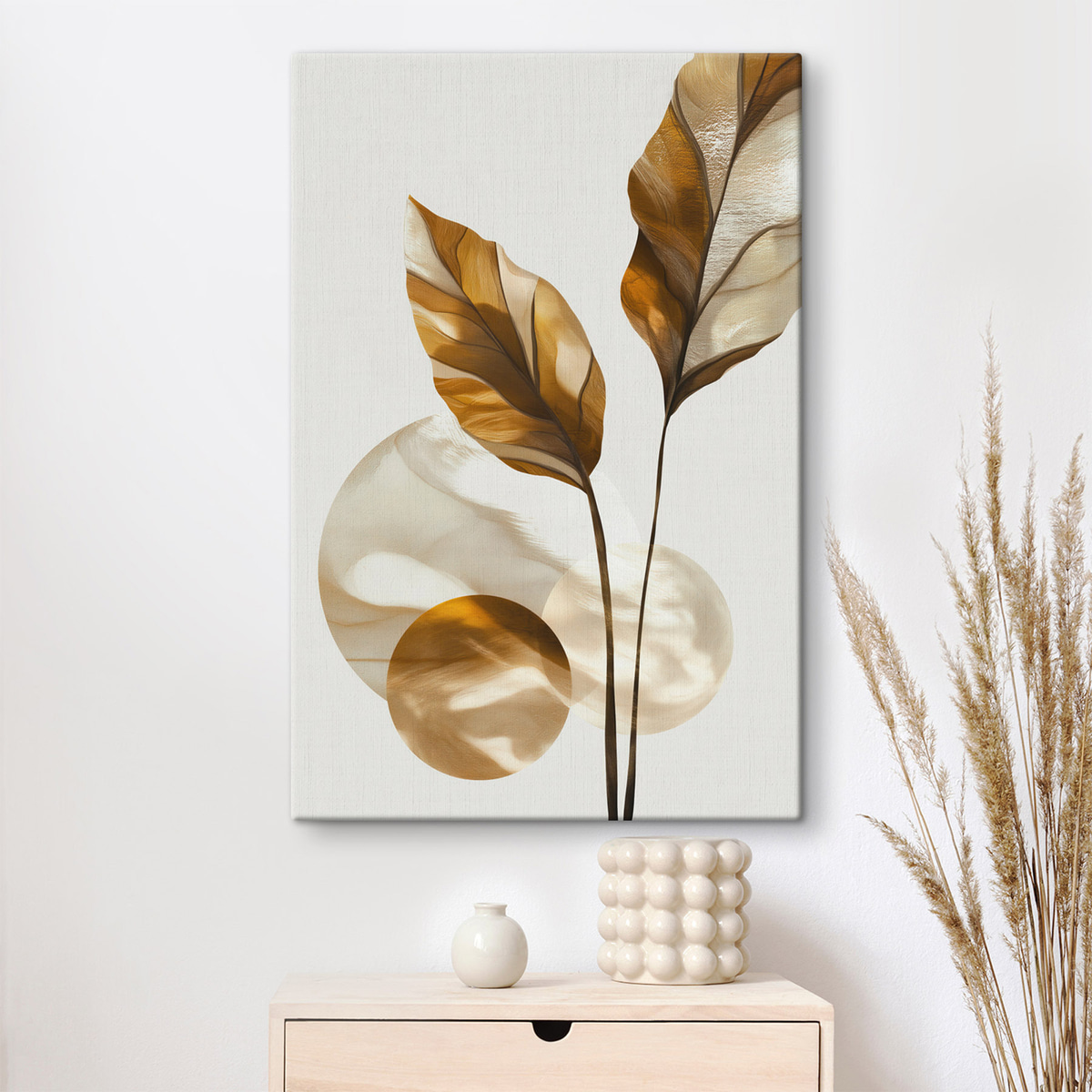 Een abstracte compositie van bladeren en cirkels — interieur 3