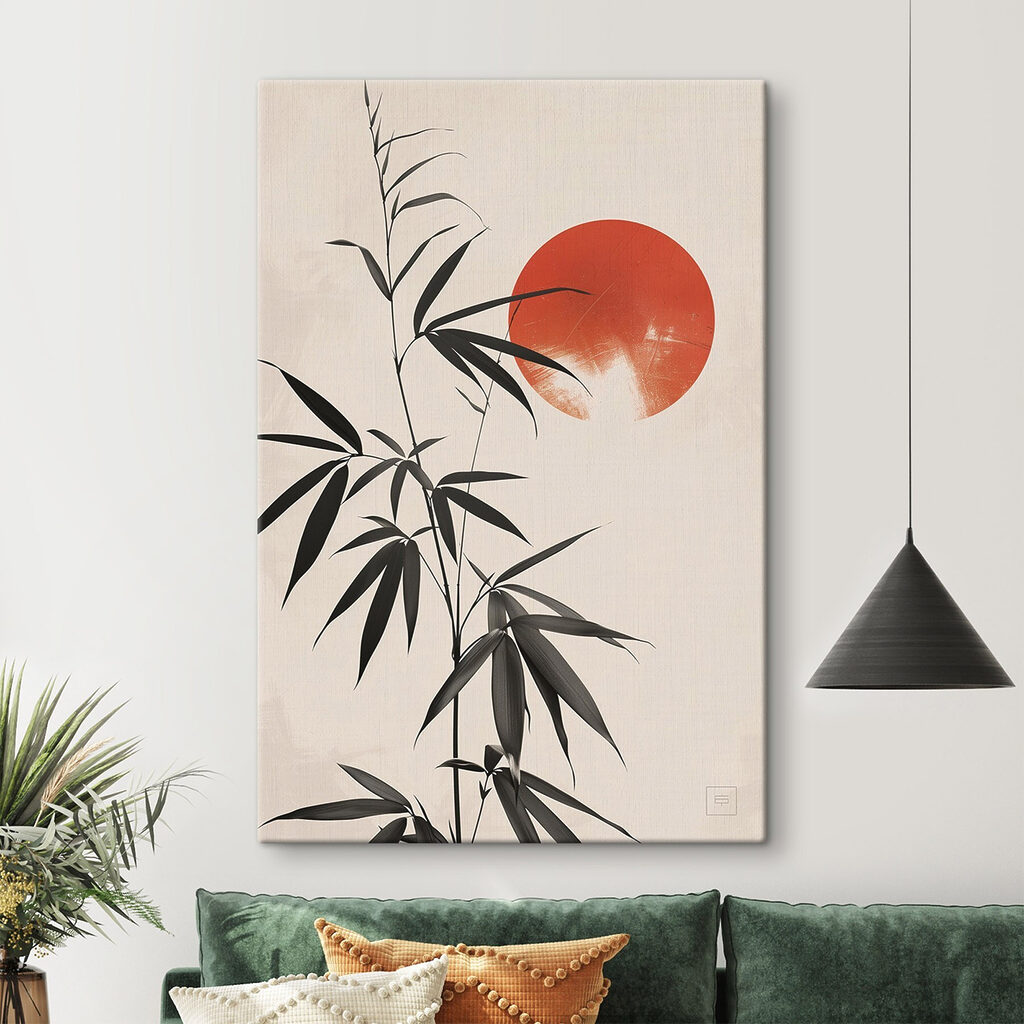 Bamboe voor rode zon in een interieur
