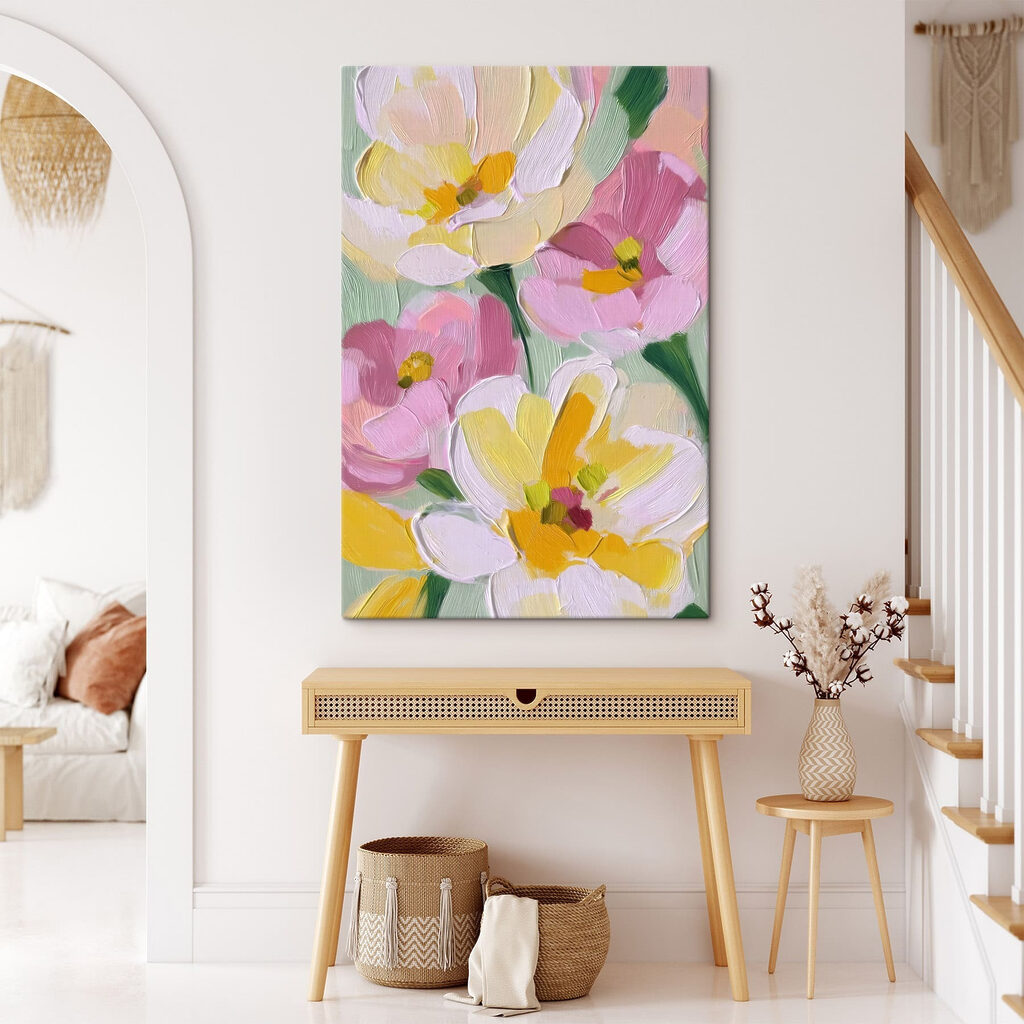 Gele harten tussen roze in een interieur