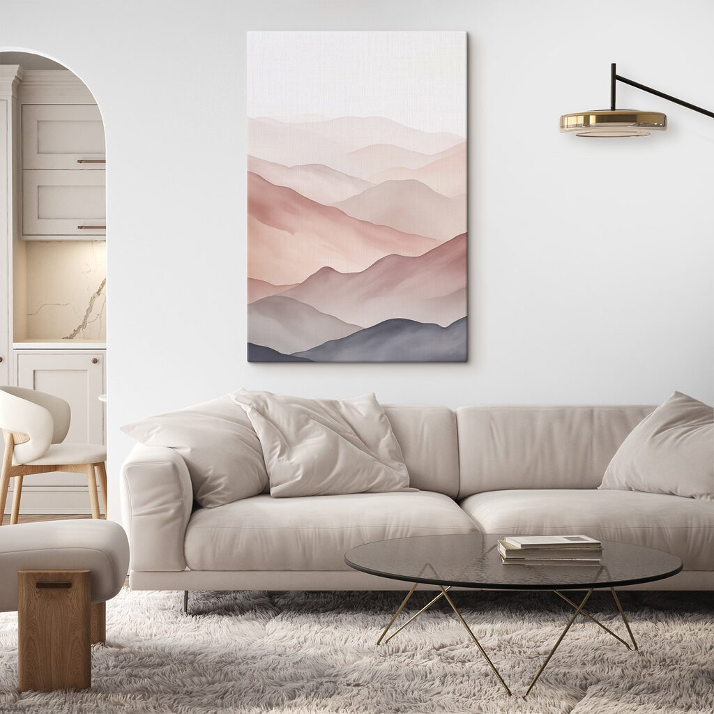 Landschap met heuvels en mist in een interieur