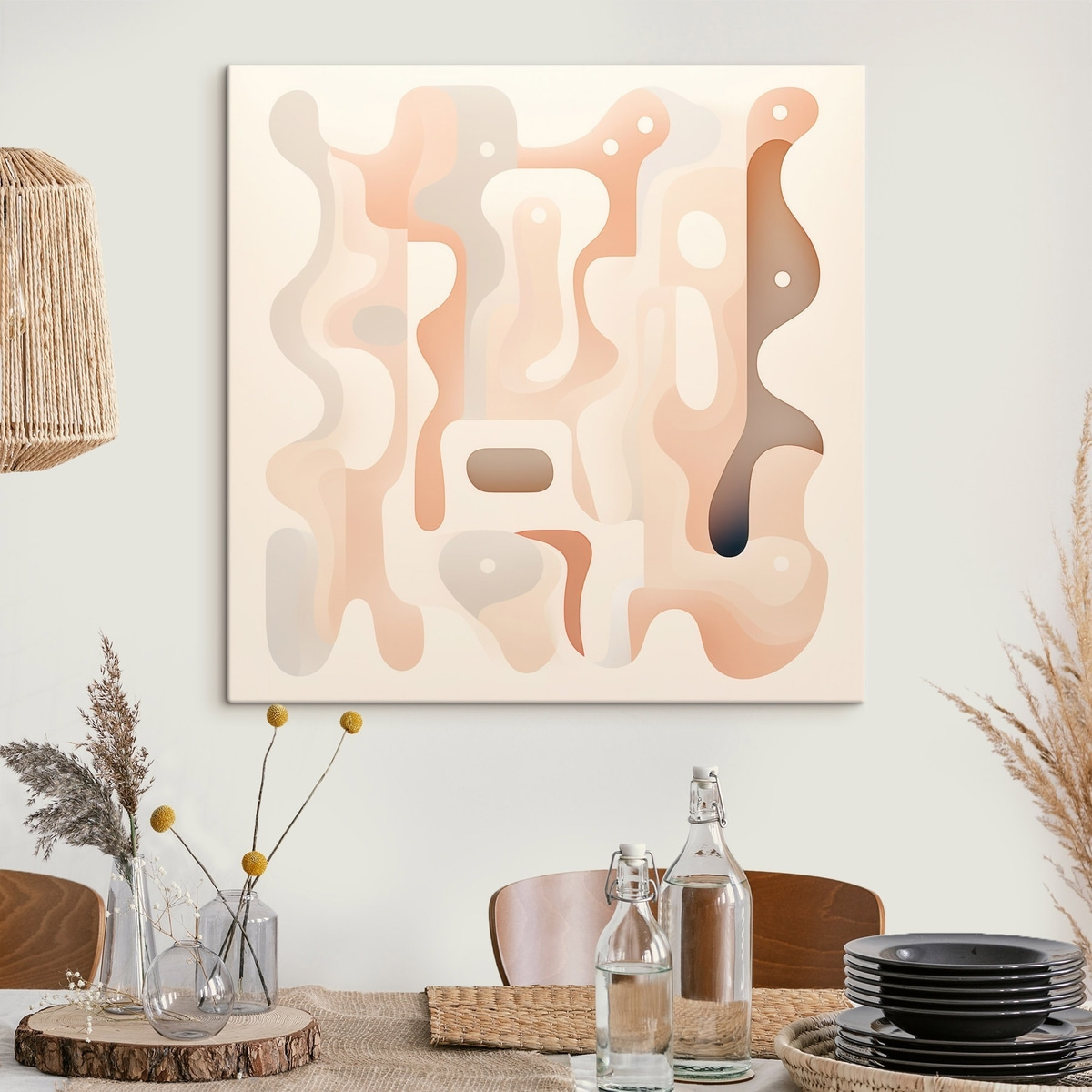Een harmonie van vloeiende vormen en een natuurlijk kleurenpalet in de stijl van hedendaagse kunstillustraties — interieur 3