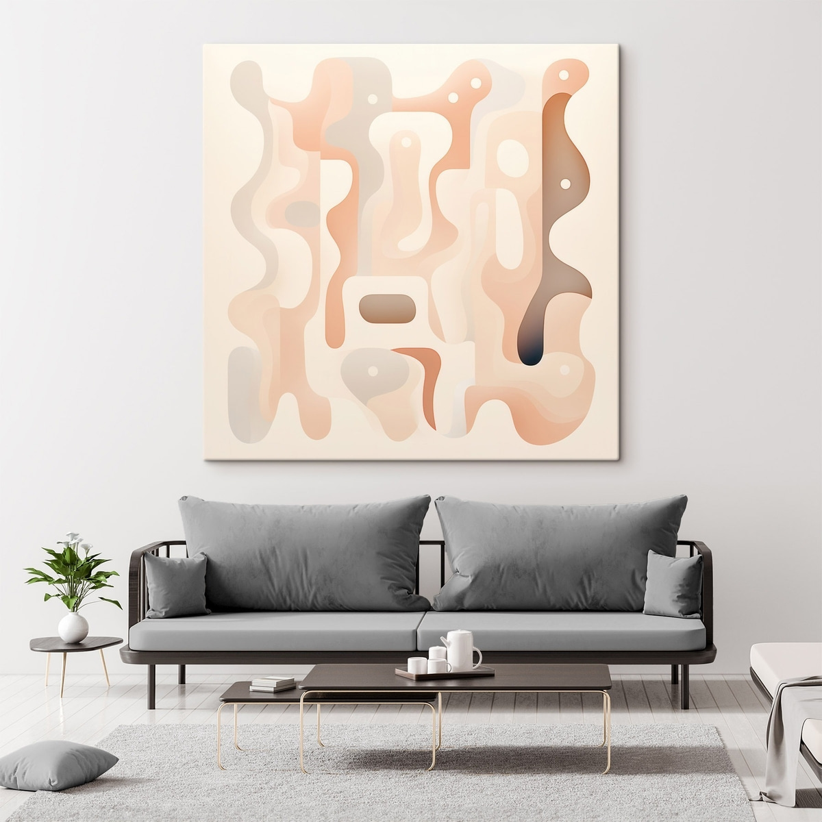 Een harmonie van vloeiende vormen en een natuurlijk kleurenpalet in de stijl van hedendaagse kunstillustraties — interieur 2