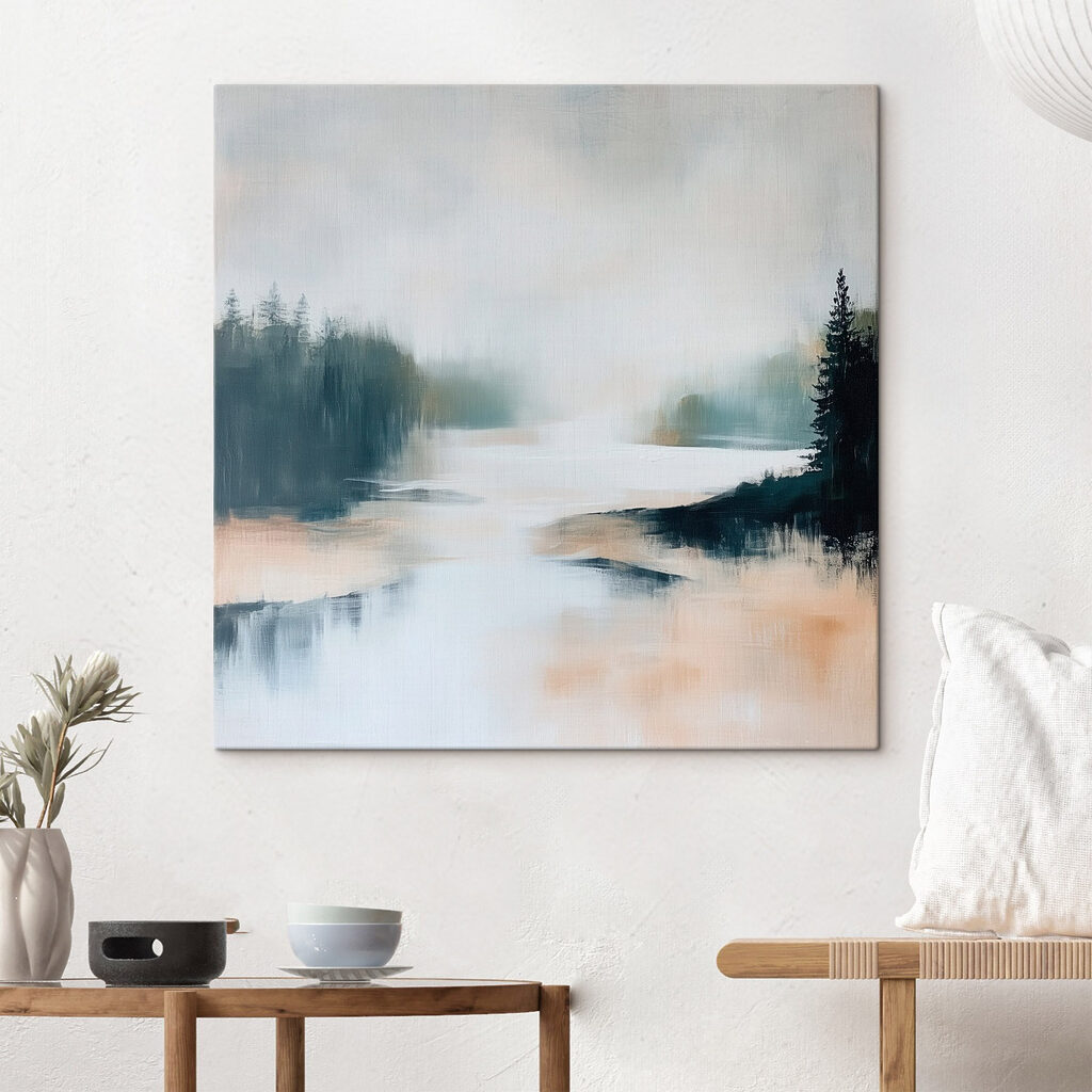 Dennen langs een miststroom in een interieur