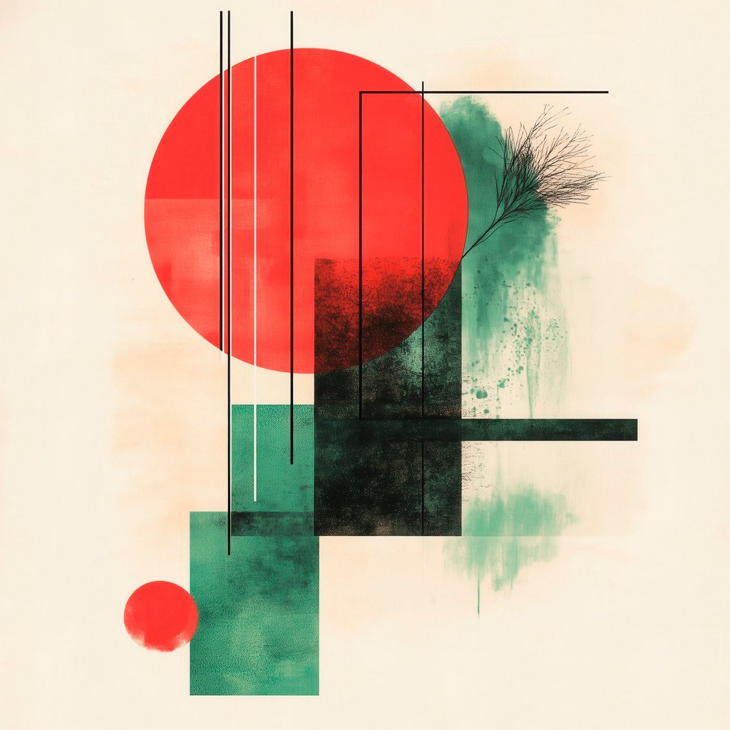 Hedendaagse artistieke compositie met grafische lijnen en textuurelementen — volledig ontwerp