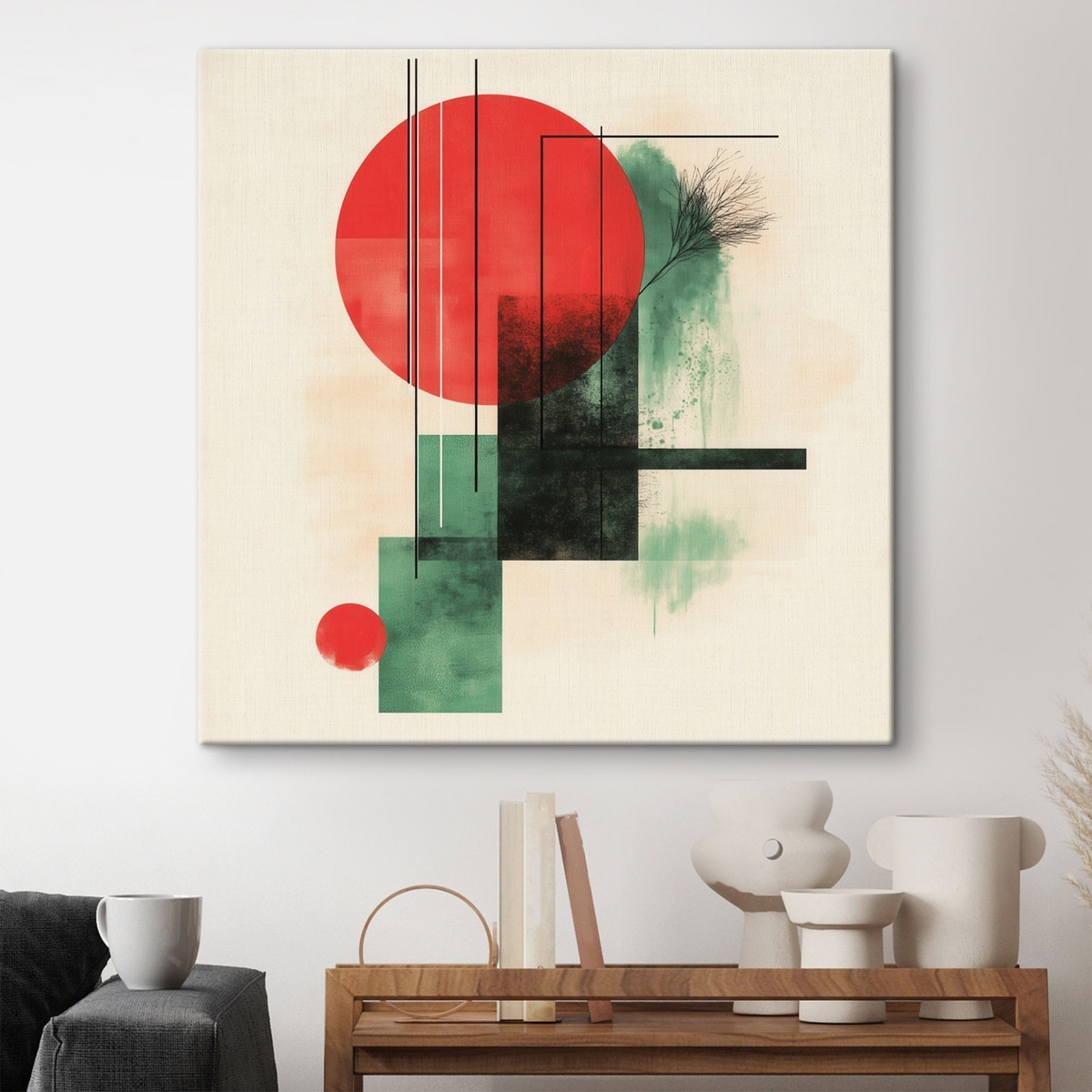 Hedendaagse artistieke compositie met grafische lijnen en textuurelementen — interieur 1