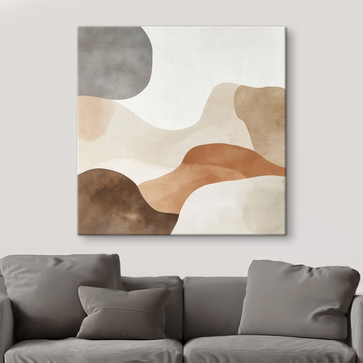 Abstrakt landschap met vloeiende lijnen in een warm beige-bruin kleurenpalet — interieur 3