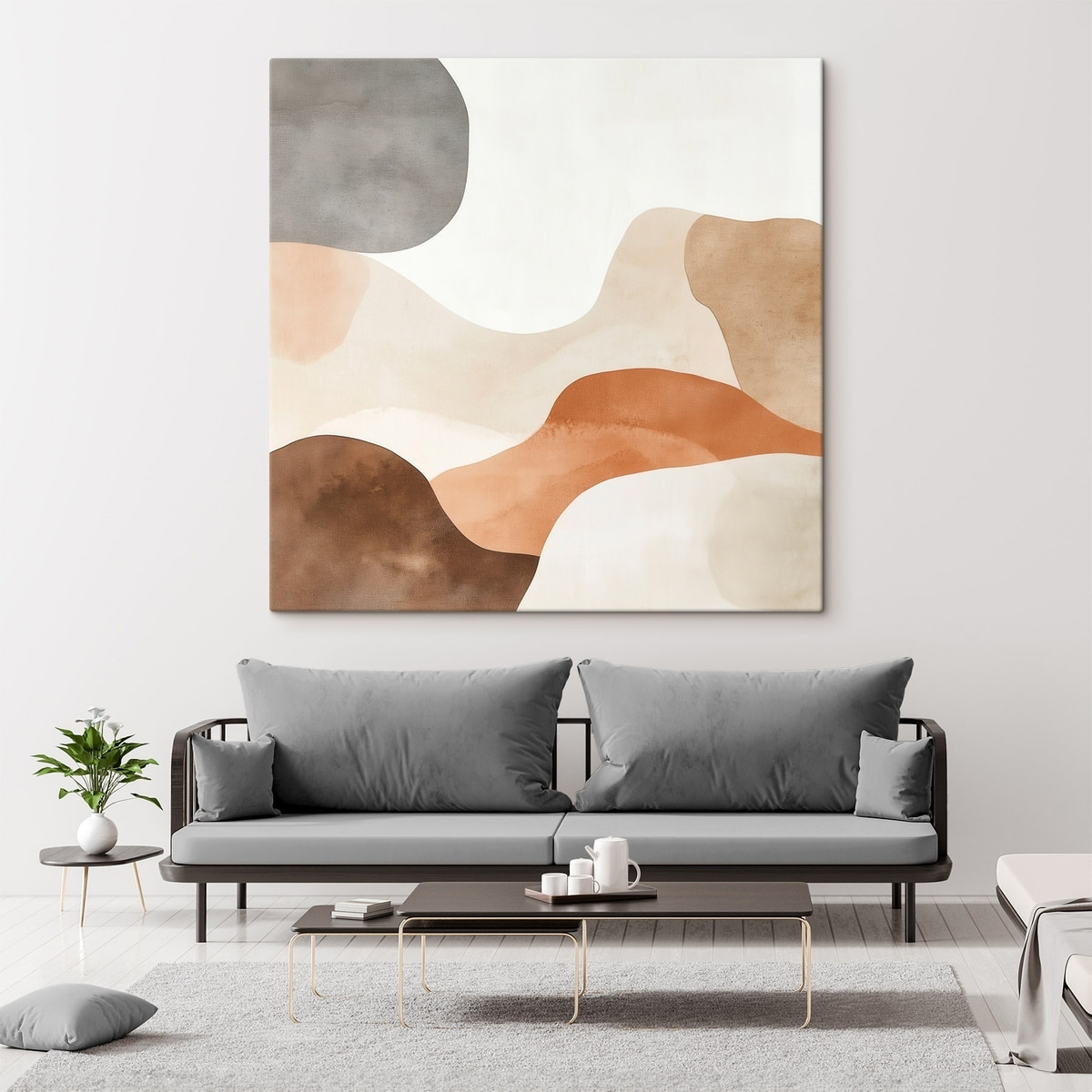 Abstrakt landschap met vloeiende lijnen in een warm beige-bruin kleurenpalet — interieur 2