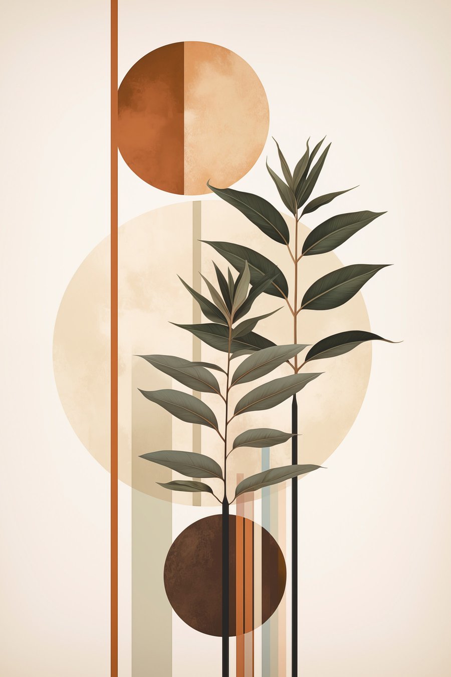 Abstracte planten met cirkels en lijnen — volledig ontwerp