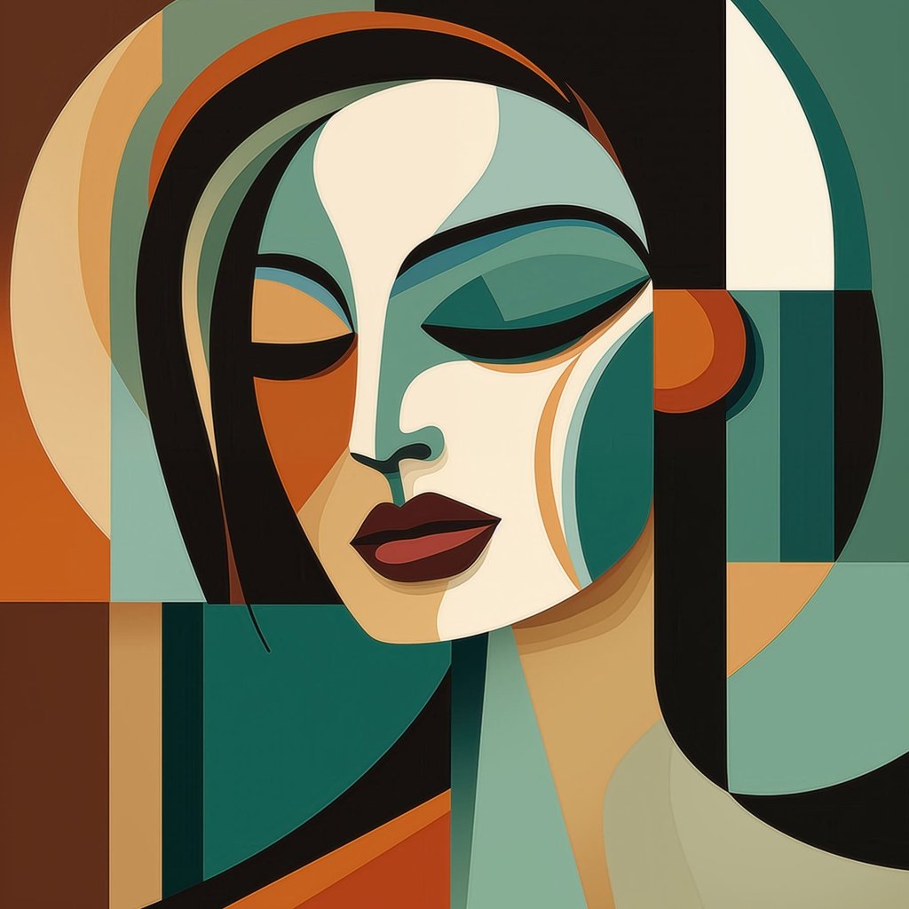 Vrouwenportret in geometrische stijl — volledig ontwerp