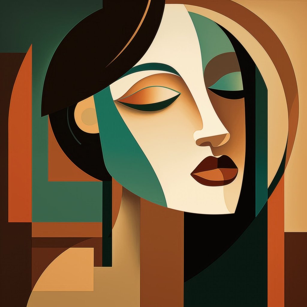 Vrouwenportret in geometrische stijl — volledig ontwerp