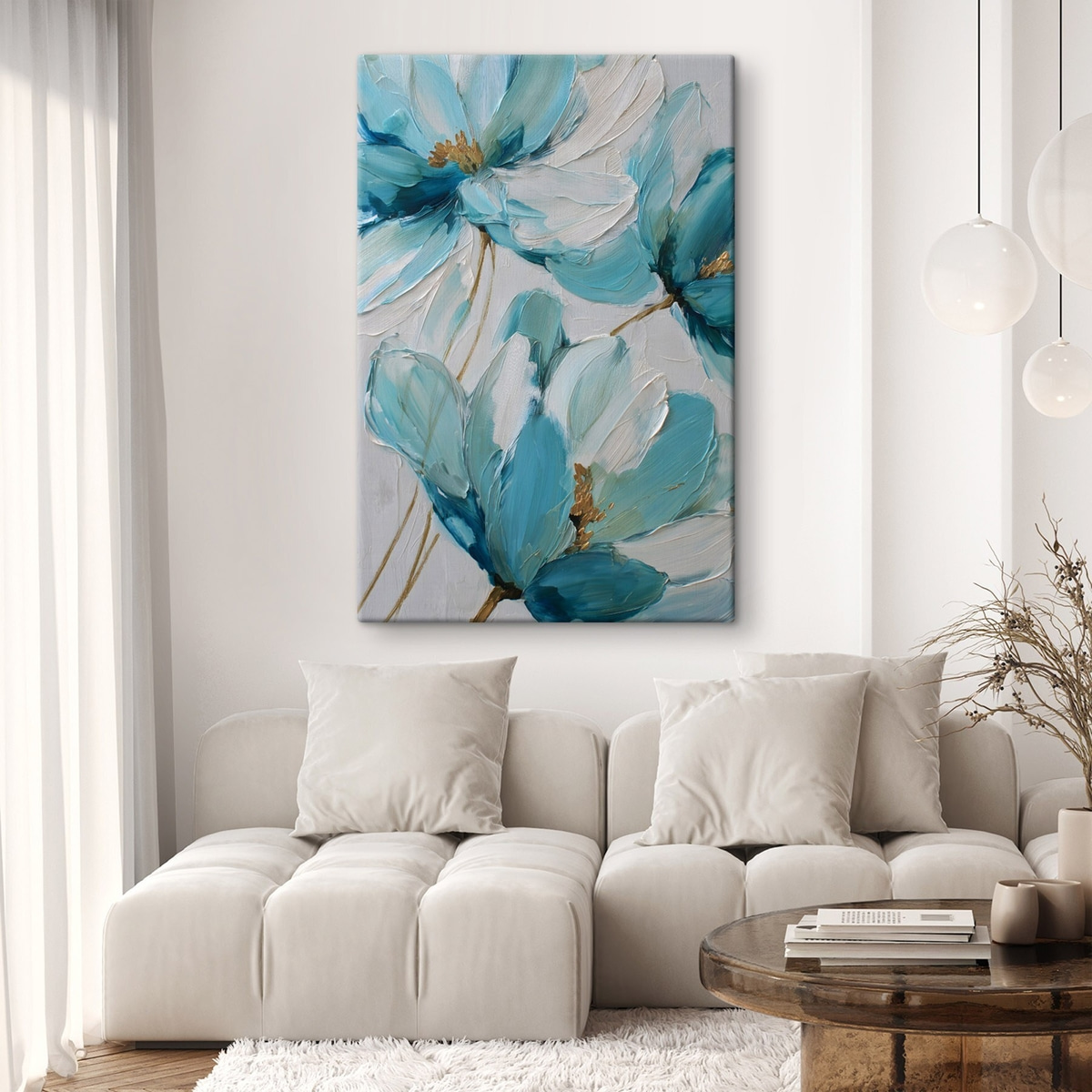 blauwe bloemen in impasto-stijl — interieur 2
