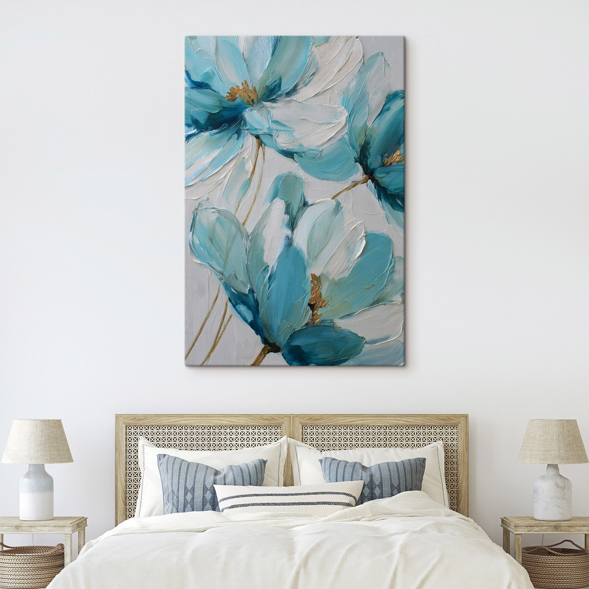 blauwe bloemen in impasto-stijl — interieur 1