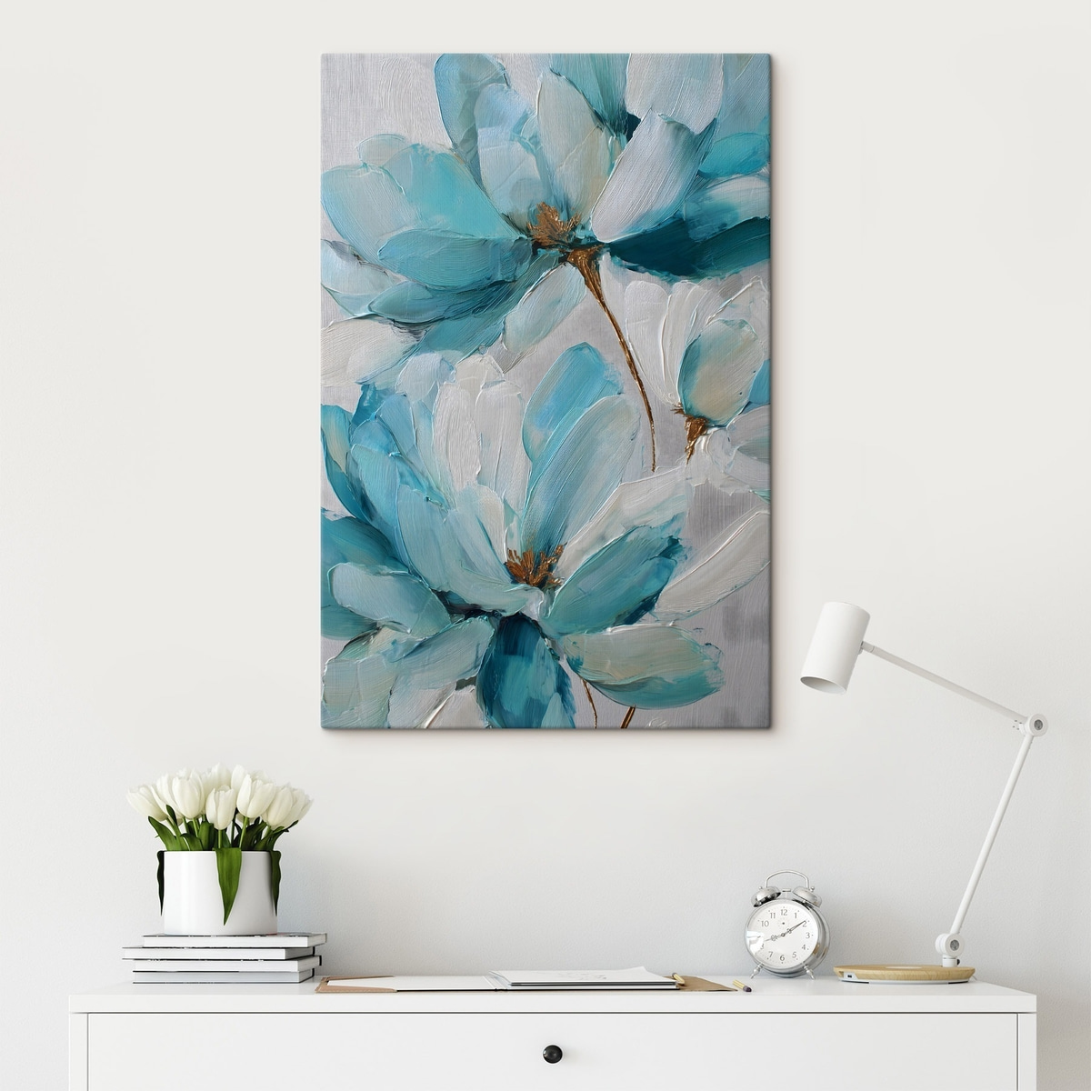 blauwe bloemen in impasto-stijl — interieur 1