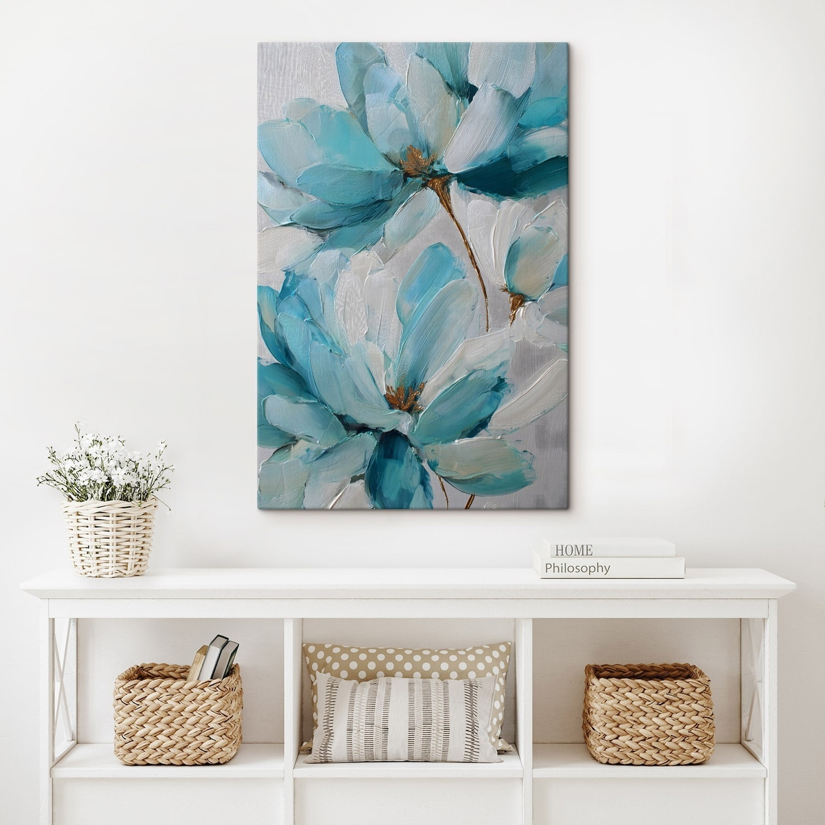 blauwe bloemen in impasto-stijl — interieur 2