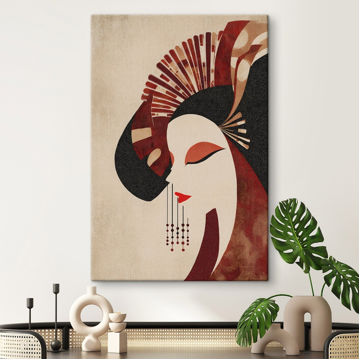 gestileerd portret van een vrouw, geïnspireerd door de Japanse en art-deco-esthetiek — interieur 1