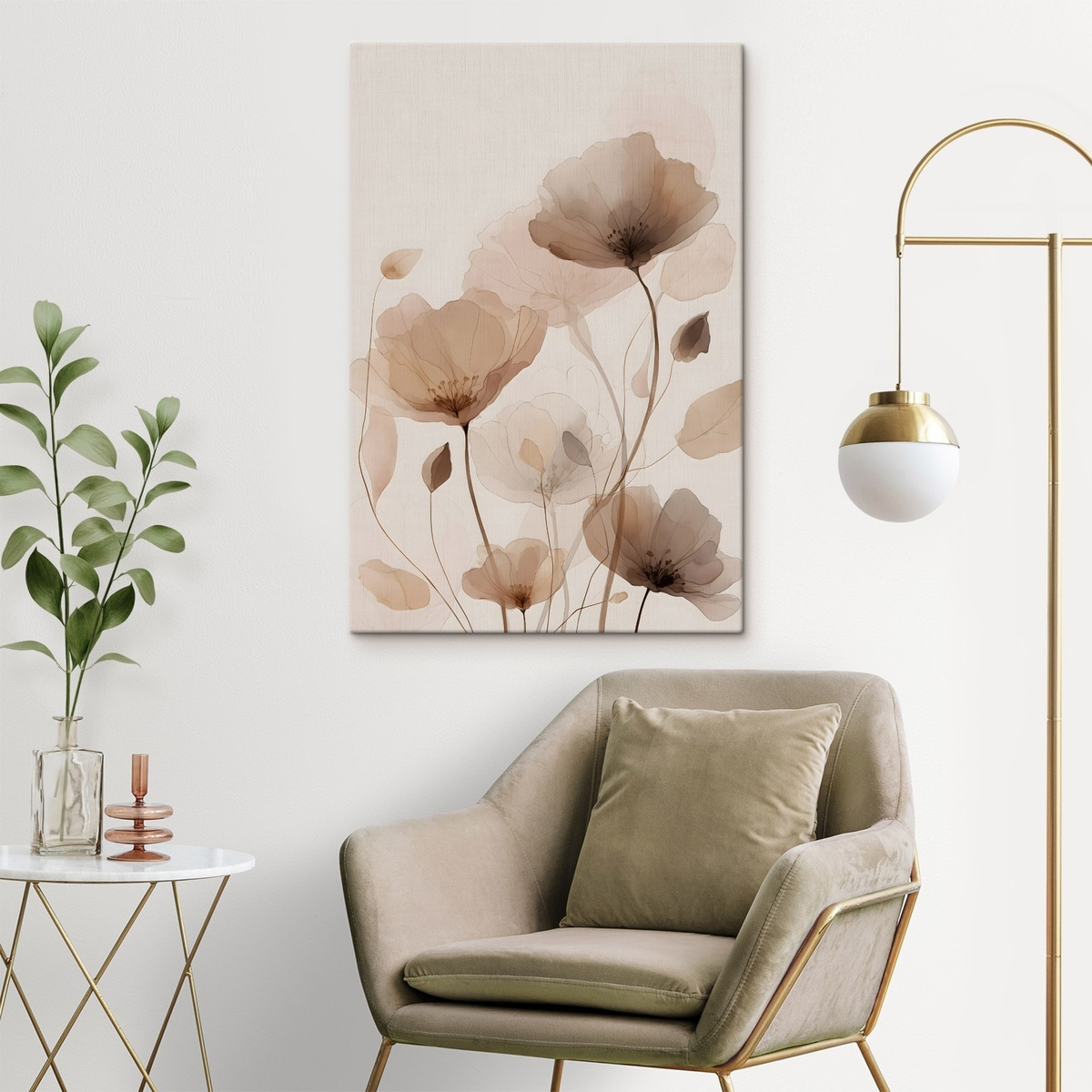 aquarelbloemen in bruintinten — interieur 2
