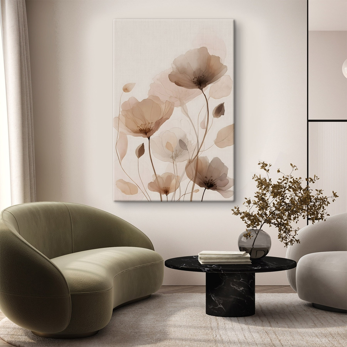 aquarelbloemen in bruintinten — interieur 1