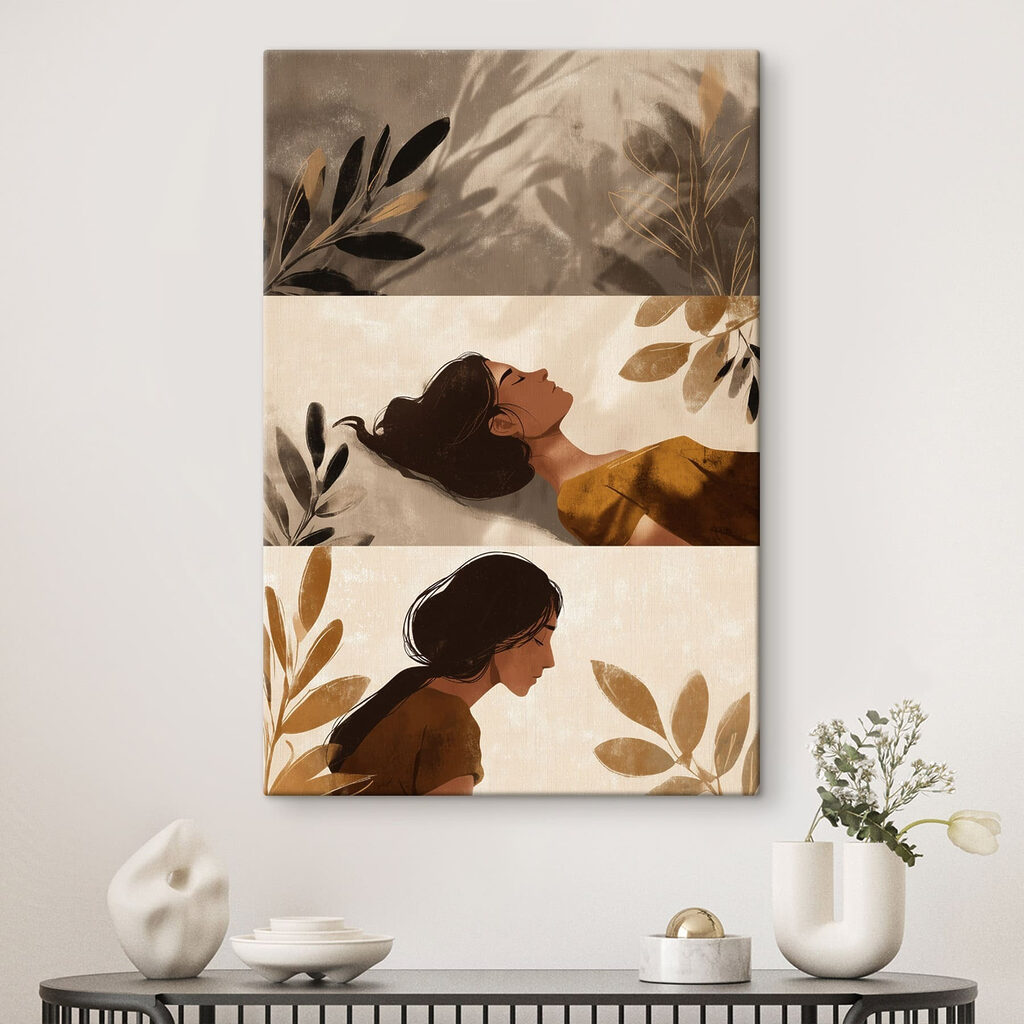 Collage van een slapende vrouw in een interieur