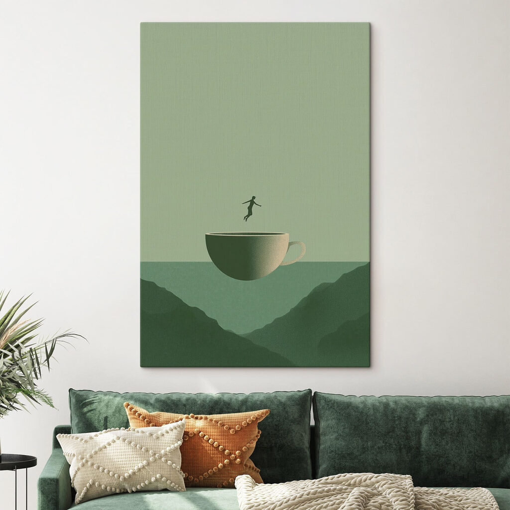 Iemand die in een beker springt in een interieur