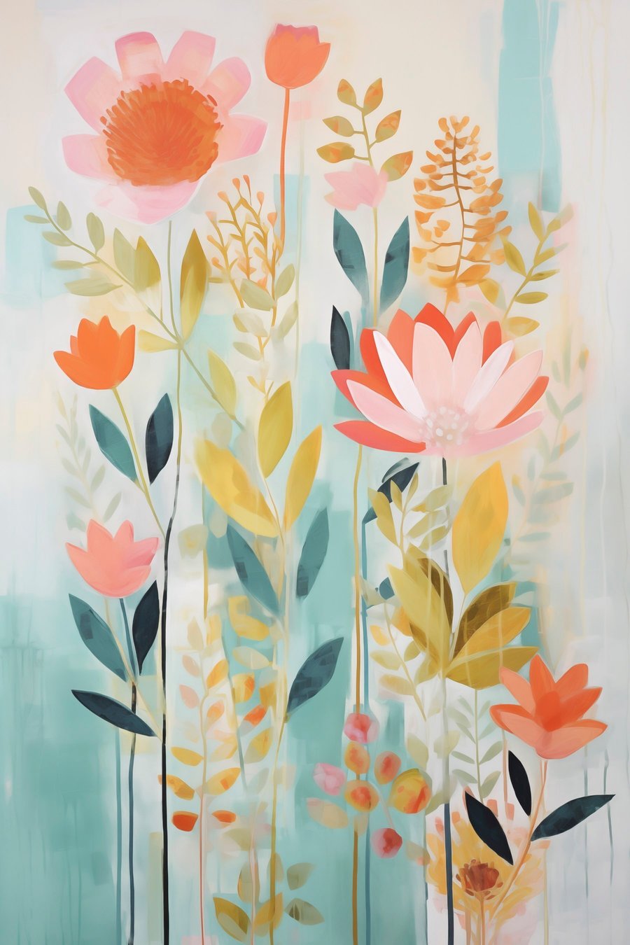 Abstracte bloemcompositie, schilderijimitatie — volledig ontwerp