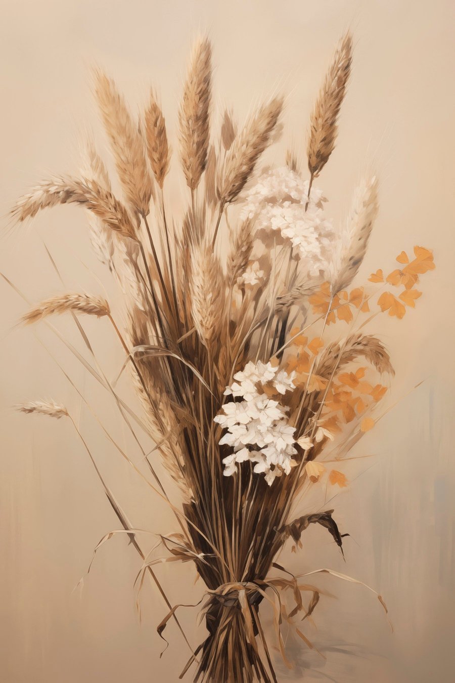 Gedroogde tarwe en pampasgras in verschillende tinten beige en bruin — volledig ontwerp