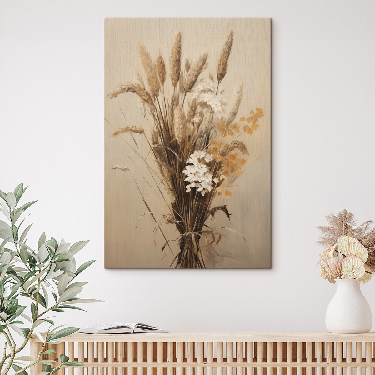 Gedroogde tarwe en pampasgras in verschillende tinten beige en bruin — interieur 2