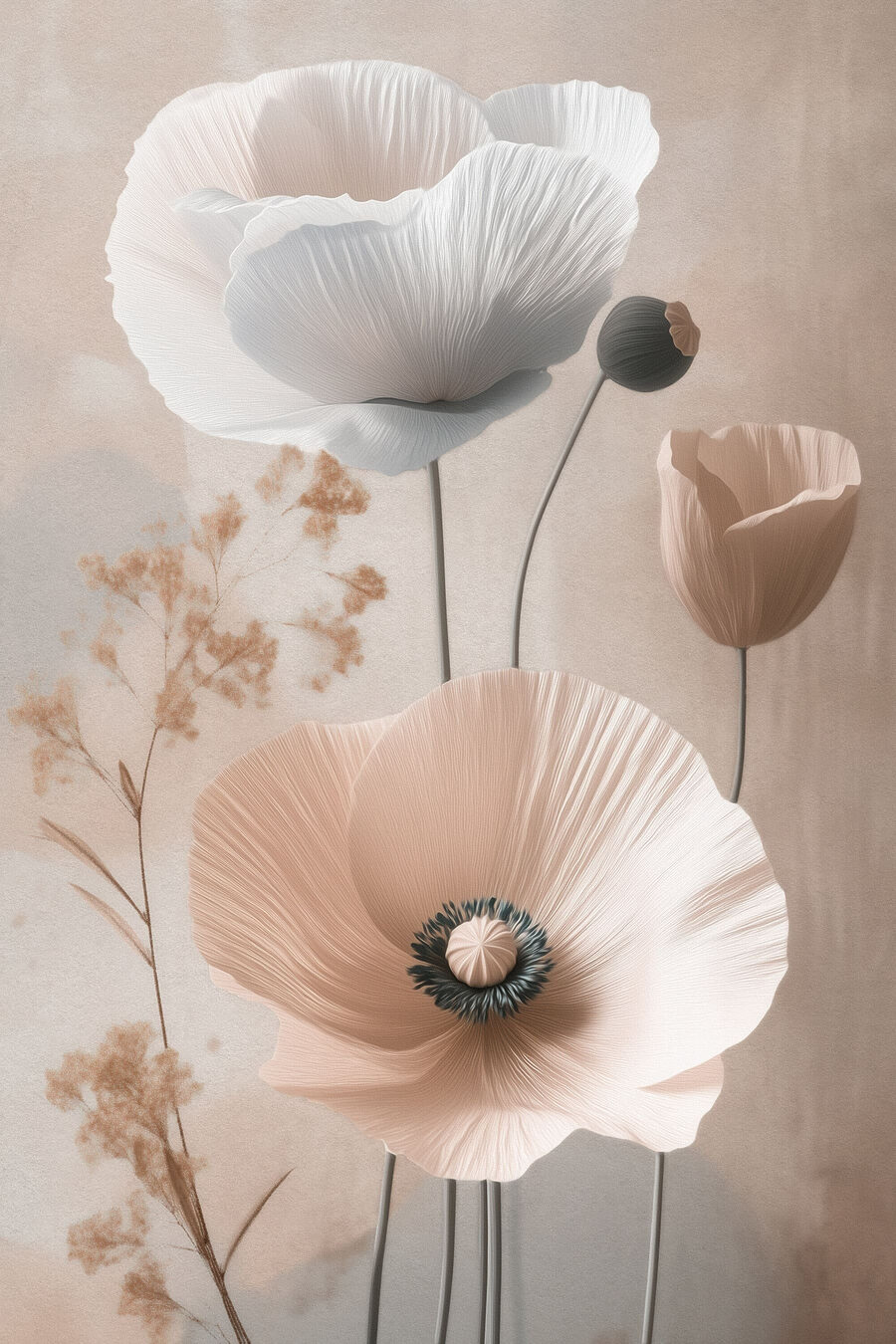 Verfijnde bloemen in zachte tinten — volledig ontwerp