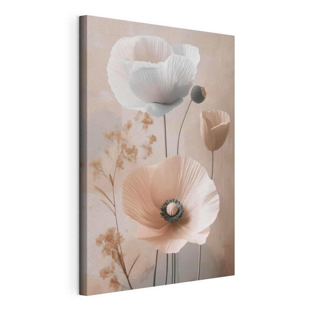 Verfijnde bloemen in zachte tinten, gespannen canvas met doorlopende rand